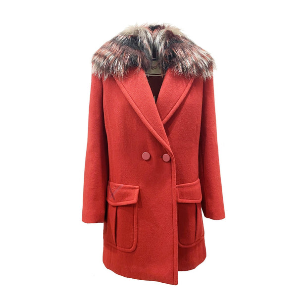 Manteau Fendi rouge en laine et fourrure