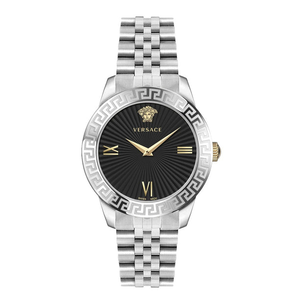 Montre femme Versace Greca VEVC00419 en acier argenté et cadran noir