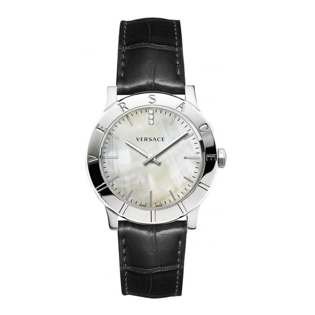 Montre femme Versace Acron VQA050017, cadran nacré et bracelet cuir noir