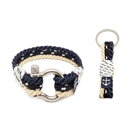 Bracelet nautique Achille & porte-clés Bran Marion — bleu marine & beige — 15 cm