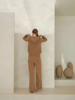Hoodie Lèmme laine et cachemire céruléen - détail de la maille