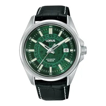Montre homme automatique Lorus RU409AX9 cadran vert bracelet cuir noir