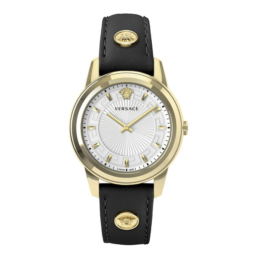 Montre femme Versace Greca VEPX01021 dorée et cuir noir