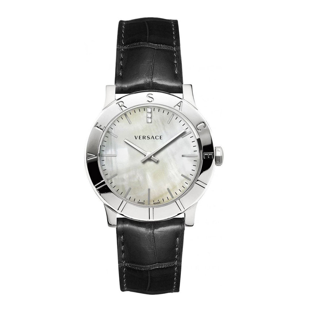 Montre femme Versace Acron VQA050017, cadran nacré et bracelet cuir noir