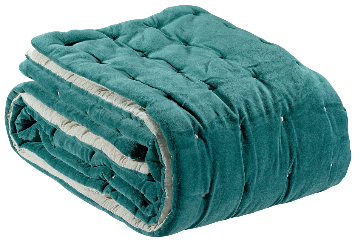 Jeté uni Elise finition capiton Vert de gris 240 x 260 — Vivaraise